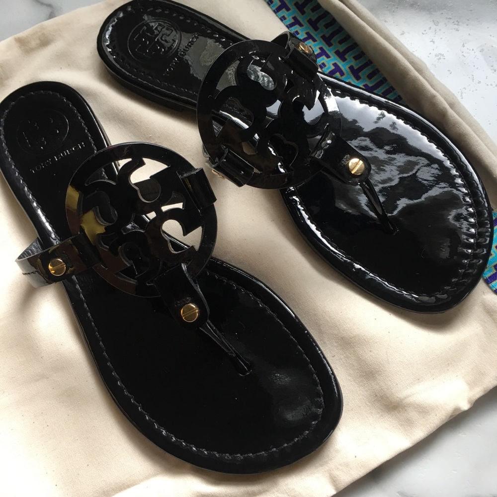 Tory Burch Miller Sandals Patent Black Sz 8